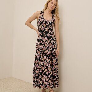 Pact Scattered Posies Black Fit & Flare Open Back Maxi Dress - Size S